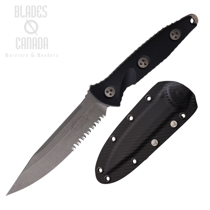 Microtech Socom Alpha Fixed Blade Knife, M390 Apocalyptic Partially Serrated, G10 Black, MCT11311AP