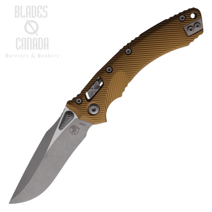 Microtech Amphibian S/E Ram-Lok Folding Knife, M390 Apocalyptic, Aluminum Tan, 137RL-10APFLTA