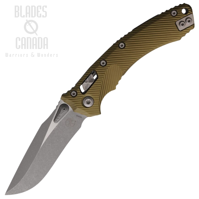 Microtech Amphibian S/E Ram-Lok Folding Knife, M390 Apocalyptic, Aluminum OD Green Fluted, MCT16648