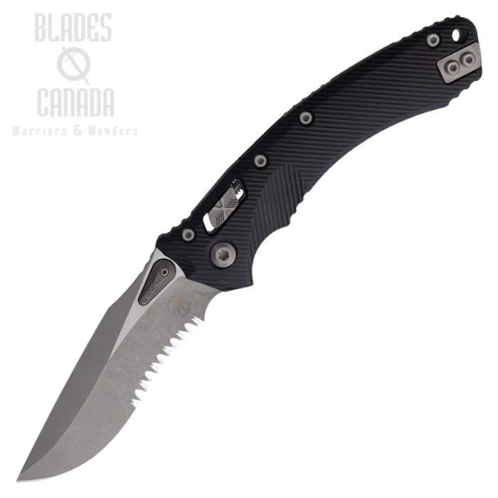 Microtech Amphibian S/E Ram-Lok Folding Knife, M390 Apocalyptic Partially Serrated, Aluminum Black, 137RL-11APFL