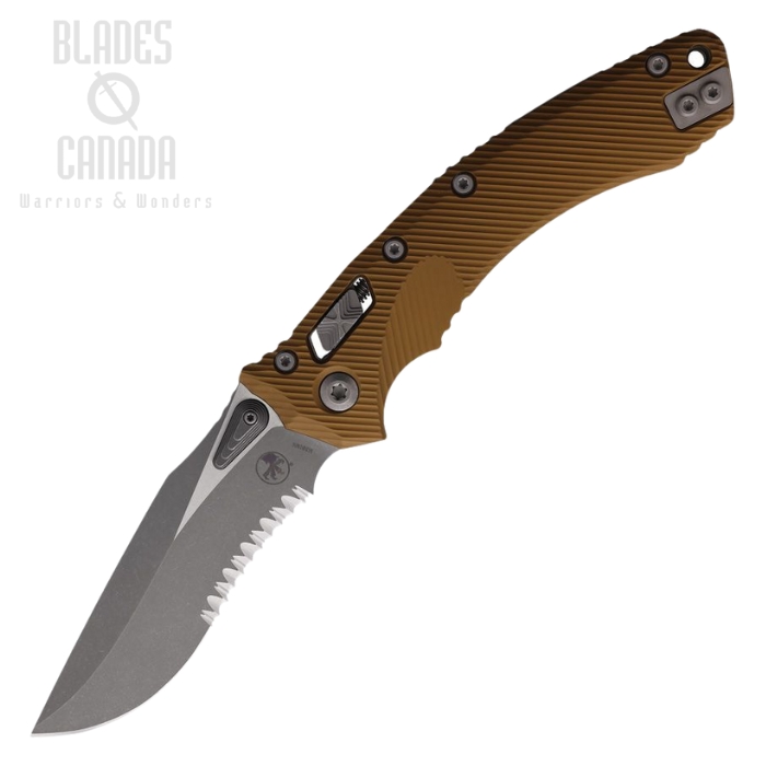 Microtech Amphibian S/E Ram-Lok Folding Knife, M390MK Apocalyptic Serrated, G10 Tan, 137RL-11APFLTA