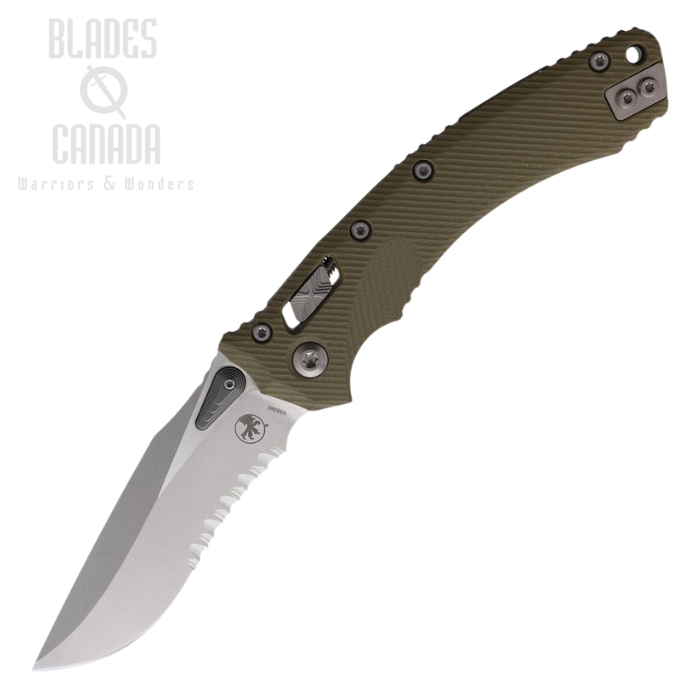 Microtech Amphibian S/E Ram-Lok Folding Knife, M390MK SW Partially Serrated, G10 OD Green, 137RL-11FLGTOD