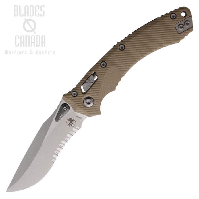 Microtech Amphibian S/E Ram-Lok Folding Knife, M390MK SW Partially Serrated, G10 Tan, 137RL-11FLGTTA