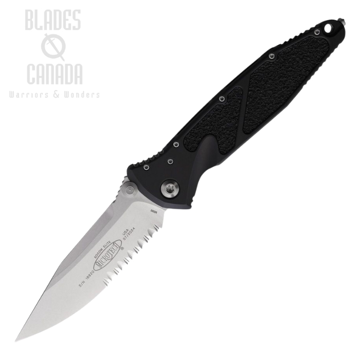 Microtech Socom Elite S/E Folding Knife, M390 SW Partially Serrated, Aluminum Black, MCT160-11