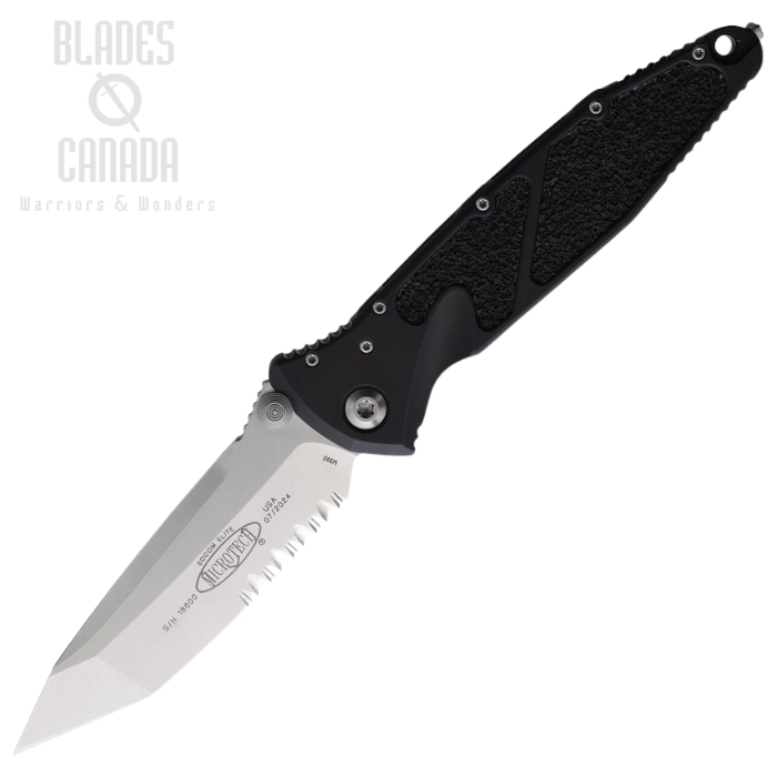 Microtech Socom Elite T/E Folding Knife, M390 Partially Serrated, Aluminum Black, MCT16111