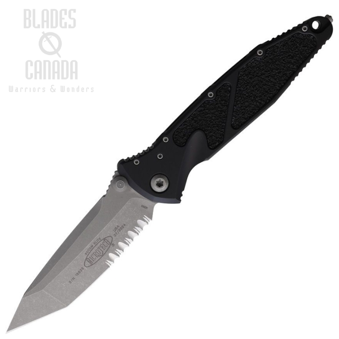 Microtech Socom Elite T/E Folding Knife, M390 Apocalyptic Partially Serrated, Aluminum Black, MCT16111AP