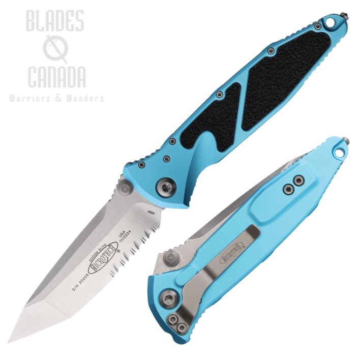 Microtech Socom Elite TE Folding Knife, M390 SW Partially Serrated, Aluminum Turquoise, MCT16111TQ