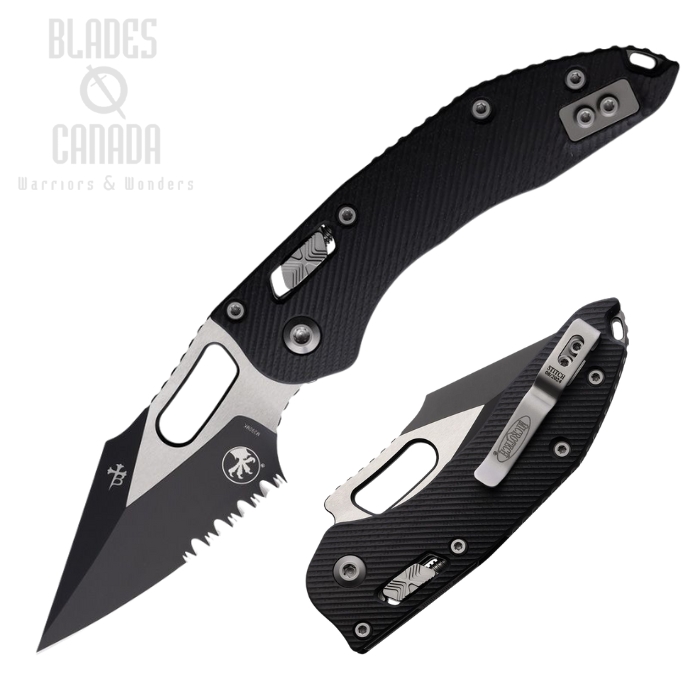 Microtech Stitch S/E Ram-Lok Folding Knife, M390MK Two-Tone Partially Serrated, G10 Black, 169RL-2FLGTBK