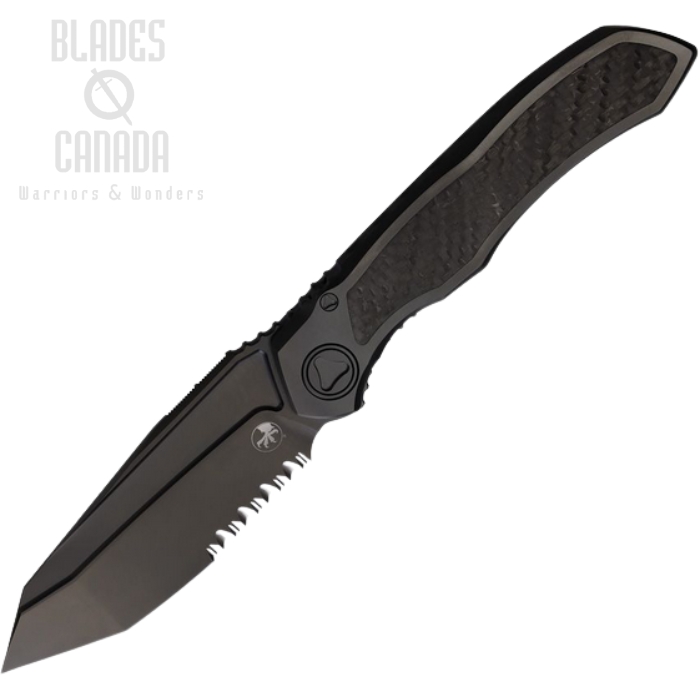 Microtech Anax Framelock Folding Knife, M390 Black Partially Serrated, Carbon Fiber/Titanium, 191C2DLC (image for) Microtech Anax Framelock Folding Knife, M390 Black Partially Serrated, Carbon Fiber/Titanium, 191C2DLC