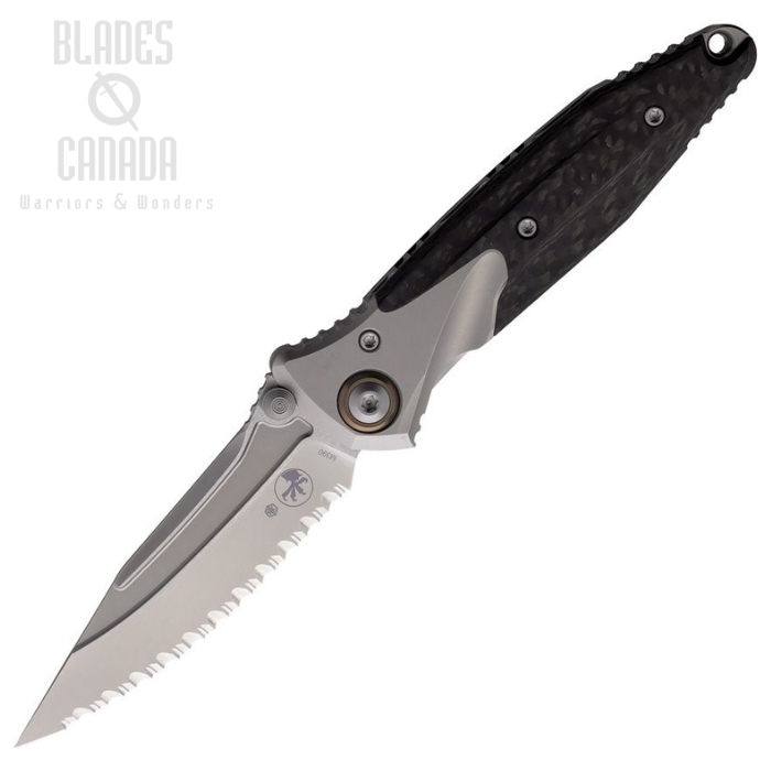 Microtech Mini Socom Bravo Framelock Folding Knife, M390 Bead Blast Serrated, Titanium/Carbon Fiber