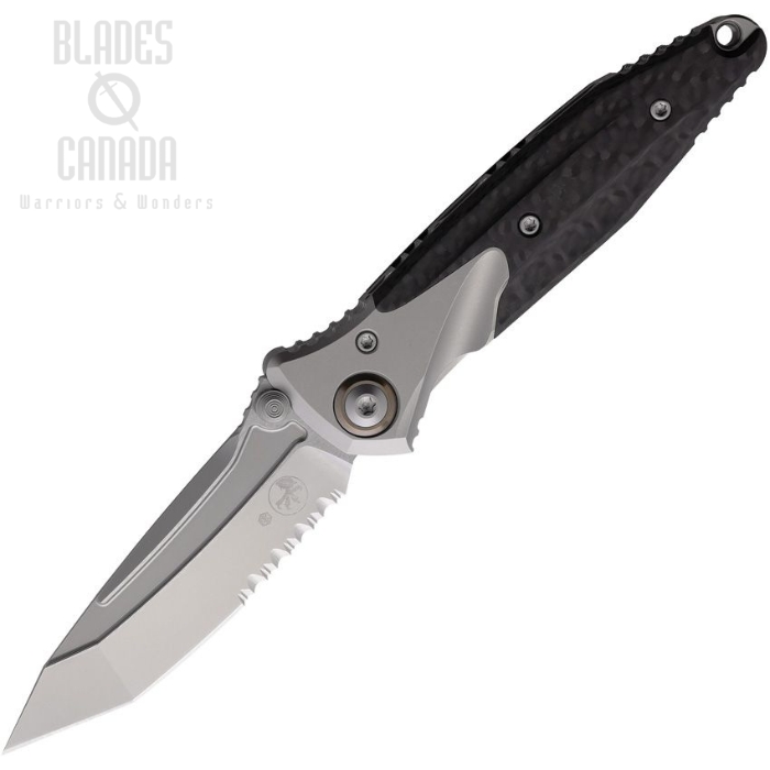 Microtech Mini Socom Bravo Framelock Folding Knife, M390 Partially Serrated, Titanium/Carbon Fiber