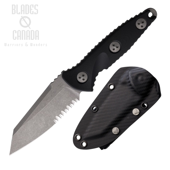 Microtech Mini Socom Alpha Warcom, M390 Apocalyptic Serrated, Carbon Fiber, MCT93M11AP