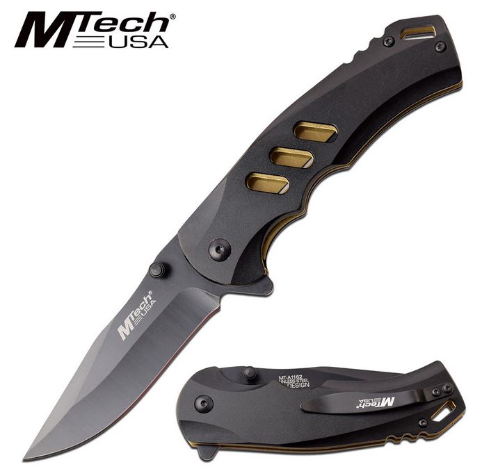 Mtech Knives Flipper Folder, Black Aluminum Handle, Assisted Opening, MTA1162BK