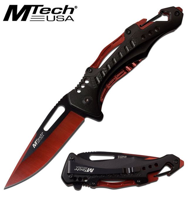 Mtech A705G2RD Flipper Folding Knife, Assisted Opening, Aluminum Black/Red