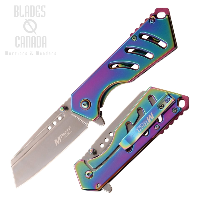 Mtech Flipper Framelock Knife, Assisted Opening, Stainless, Aluminum Spectrum, MTA1174RB