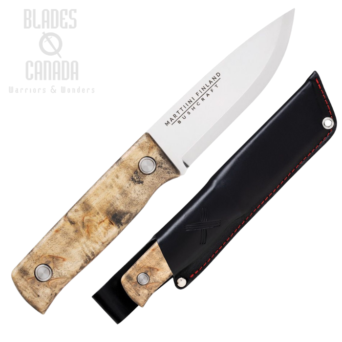Marttiini Tundra Fixed Blade Knife, 1.4116 Satin, Curly Birch Grey, Leather Sheath, MN352015