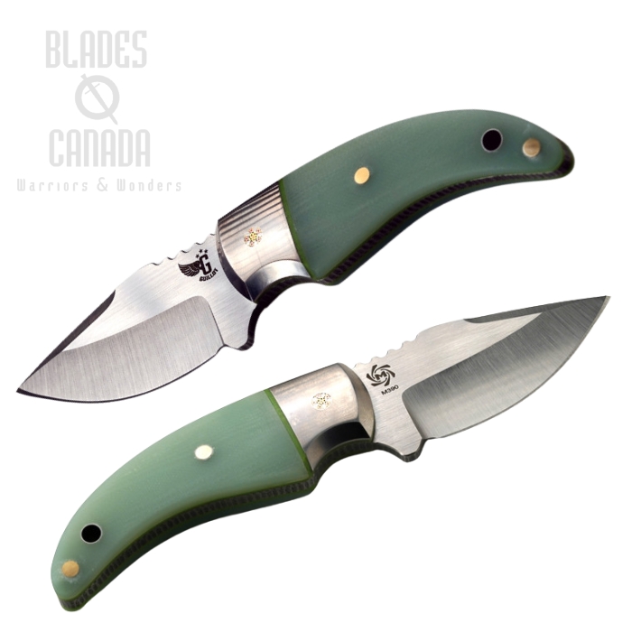 Mechforce Kestral Fixed Blade Knife, M390, G10 Jade, Cowhide Sheath