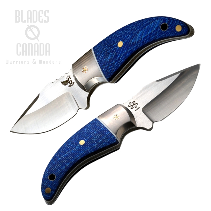 Mechforce Kestral Fixed Blade Knife, M390, Blue Carbon Fiber, Cowhide Sheath