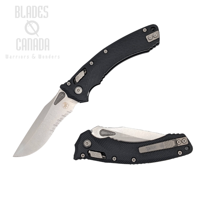 Microtech Amphibian RAM-LOK Folding Knife, M390MK Partially Serrated, G10 Black, 137R-11FLGTBK