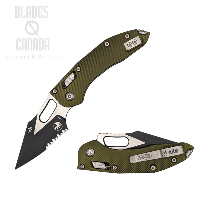 Microtech Stitch Ram-Lok Folding Knife, M390MK Black Partially Serrated, G10 OD Green, 169RL-2FLOD