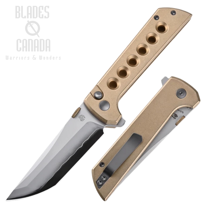 North Mountain Blade Chop 2 Flipper Button Lock Knife, SLD-Magic San Mai, Aluminum Bronze, 2404-BZ-H (image for) North Mountain Blade Chop 2 Flipper Button Lock Knife, SLD-Magic San Mai, Aluminum Bronze, 2404-BZ-H