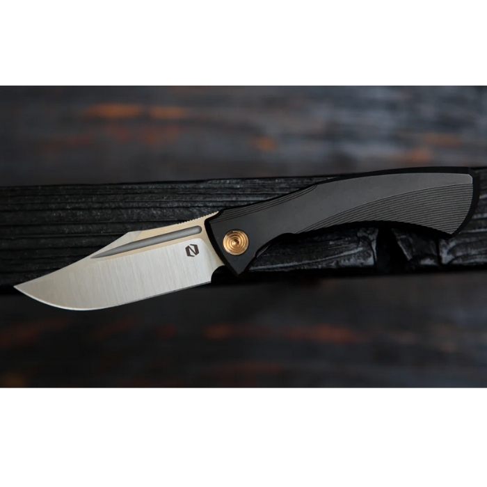 Null Ghoul Flipper Folding Knife, S90V Belt Satin, Titanium Black w/Gold Hardware, GHOBLKGLD