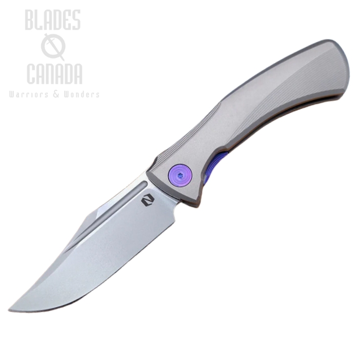 Null Ghoul Flipper Folding Knife, S90V Frosted Satin, Titanium Bead Blasted w/Blurple Hardware, GHOTIPURP