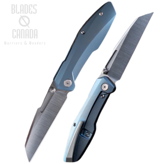 Null Raikou Framelock Folding Knife, CPM S90V Belt Satin, Titanium Blue