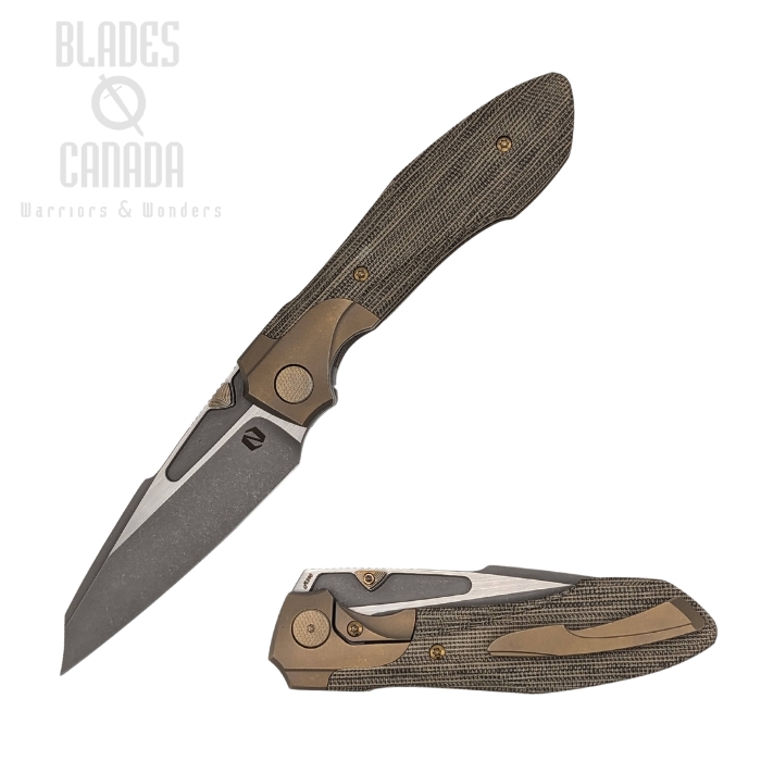 Null Voodoo Framelock Folding Knife, M390 Dark Stonewash/Satin, Micarta Green/Titanium Gold