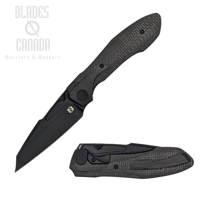 Null Voodoo Framelock Folding Knife, M390 Black PVD, Carbon Fiber Weave/Titanium Black PVD