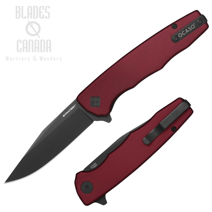 Ocaso Strategy Flipper Folding Knife, D2 Black, Aluminum Red, 29RDB