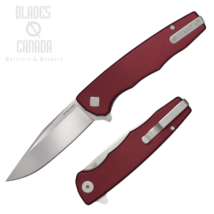 Ocaso Strategy Flipper Folding Knife, D2 Satin, Aluminum Red, 29RDS