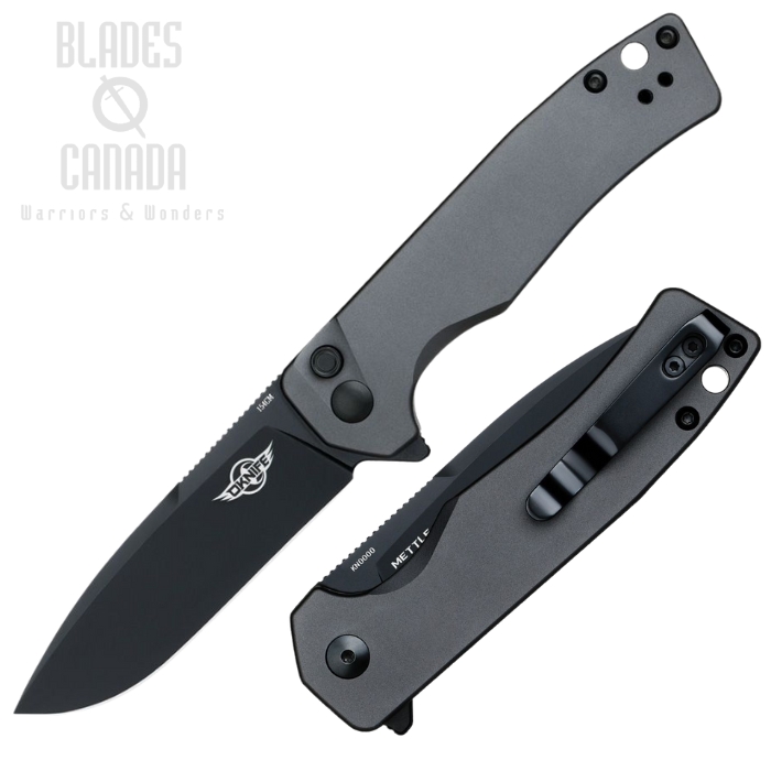 Olight Mettle Button Lock Folding Knife, 154CM Black, Aluminum Gunmetal, OLTMETTLEGMG