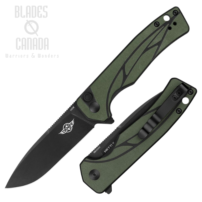 Olight Mettle Flipper Button Lock Knife, Stainless Black SW, G10 OD Green, OLTMETTLEODG