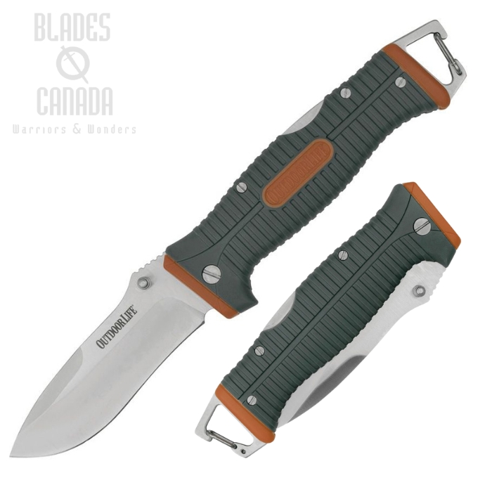 Outdoor Life Folding Knife, Satin Blade, Nylon Orange, Nylon Black Sheath, OLFDR001OGN