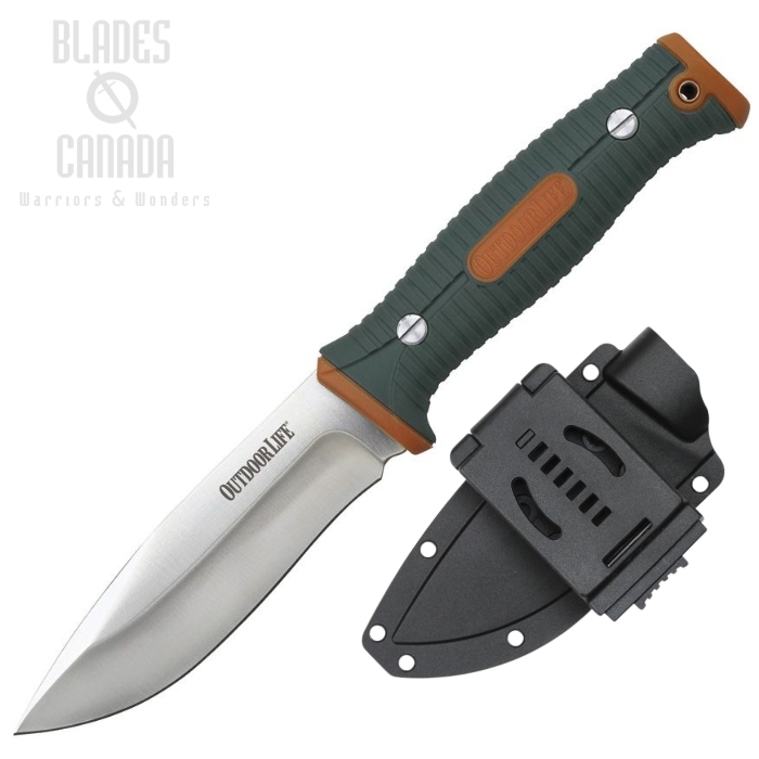 Outdoor Life Fixed Blade Knife, Nylon Orange/Rubber Green, Nylon Black Sheath, OLFIX001OGN