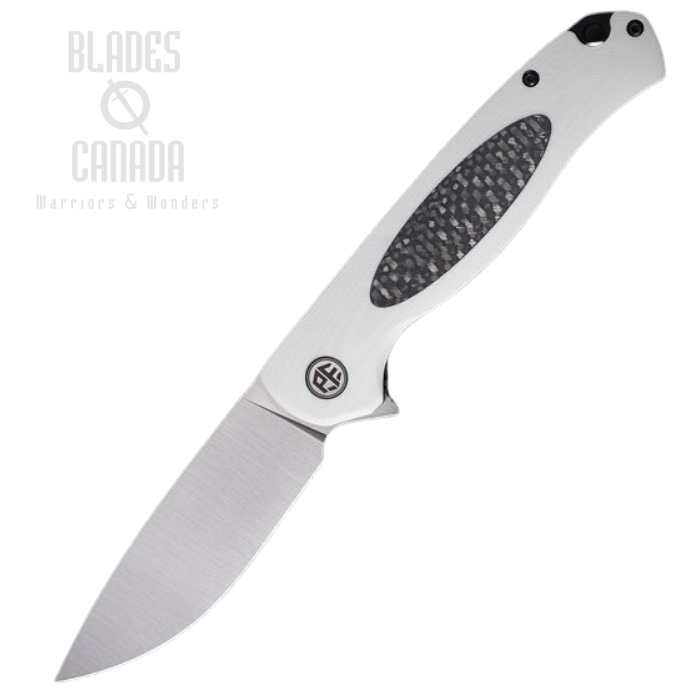 Petrified Fish Stamp Flipper Folding Knife, D2 Satin, Carbon Fiber/G10 White, PFB03WS (image for) Petrified Fish Stamp Flipper Folding Knife, D2 Satin, Carbon Fiber/G10 White, PFB03WS