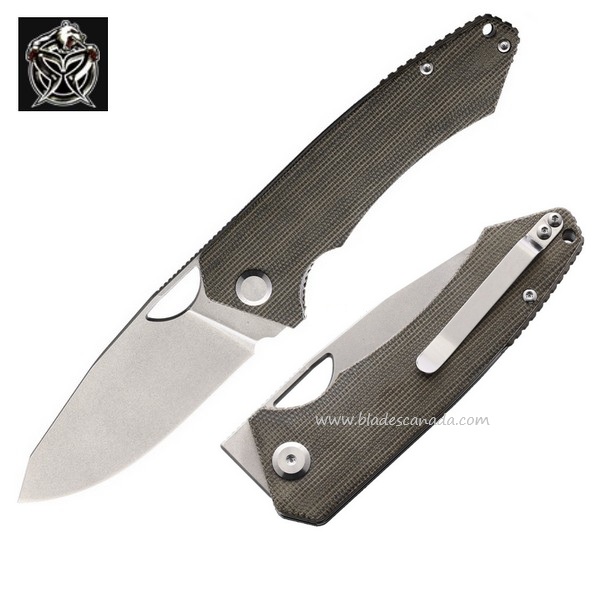 PMP Spartan Flipper Folding Knife, N690, Micarta Green, PMP016 (image for) PMP Spartan Flipper Folding Knife, N690, Micarta Green, PMP016