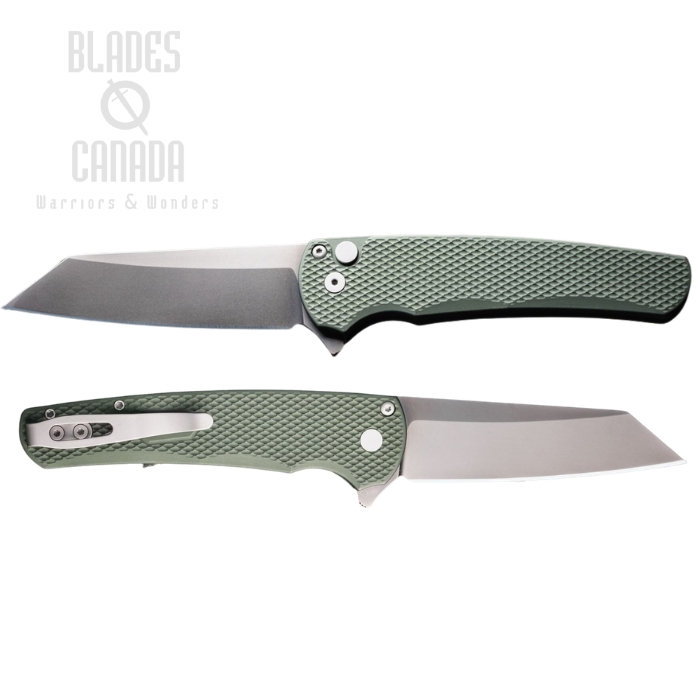 Pro-Tech Malibu Flipper Button Lock Folding Knife, MagnaCut Grey, Aluminum Green, 5406-SG Green (image for) Pro-Tech Malibu Flipper Button Lock Folding Knife, MagnaCut Grey, Aluminum Green, 5406-SG Green