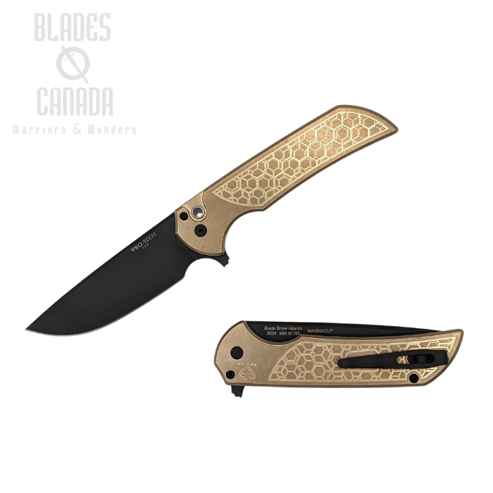 Pro-Tech Mordax Flipper Button Lock Knife, Blade Show 2024, MagnaCut Black, Aluminum Bronze Textured, MORDAXATL