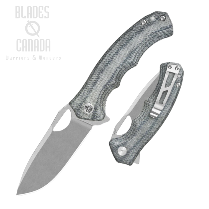 QSP Gorilla Flipper Folding Knife, 14C28N, Micarta Denim, QS153-B1