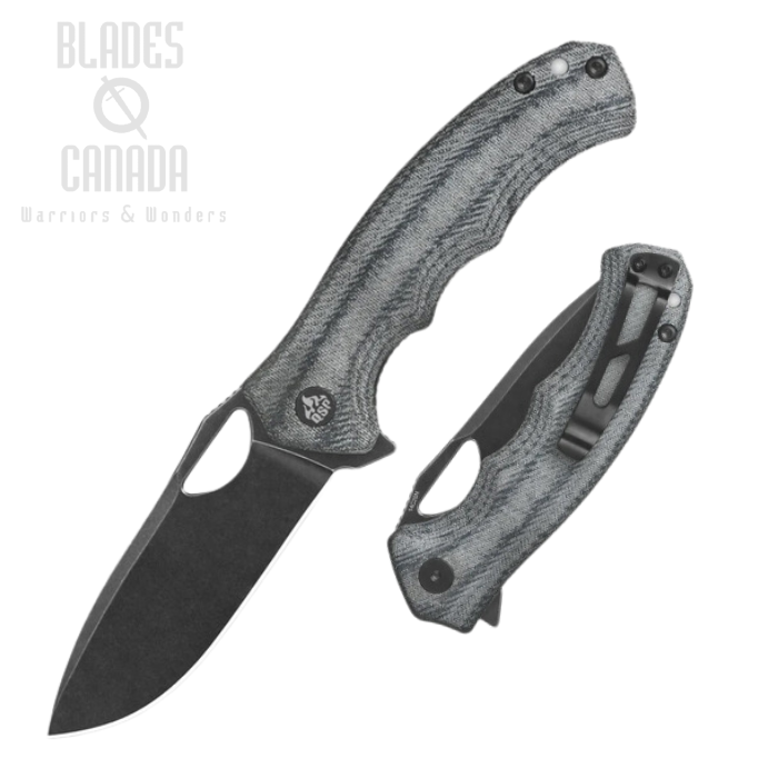 QSP Gorilla Flipper Folding Knife, 14C28N Black, Micarta Denim, QS153-B2