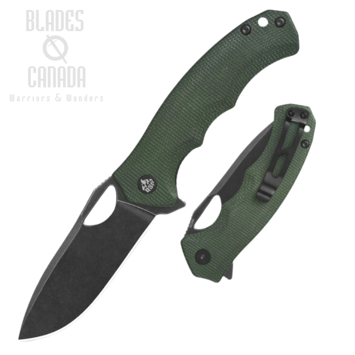 QSP Gorilla Flipper Folding Knife, 14C28N Black, Micarta Green, QS153-C2
