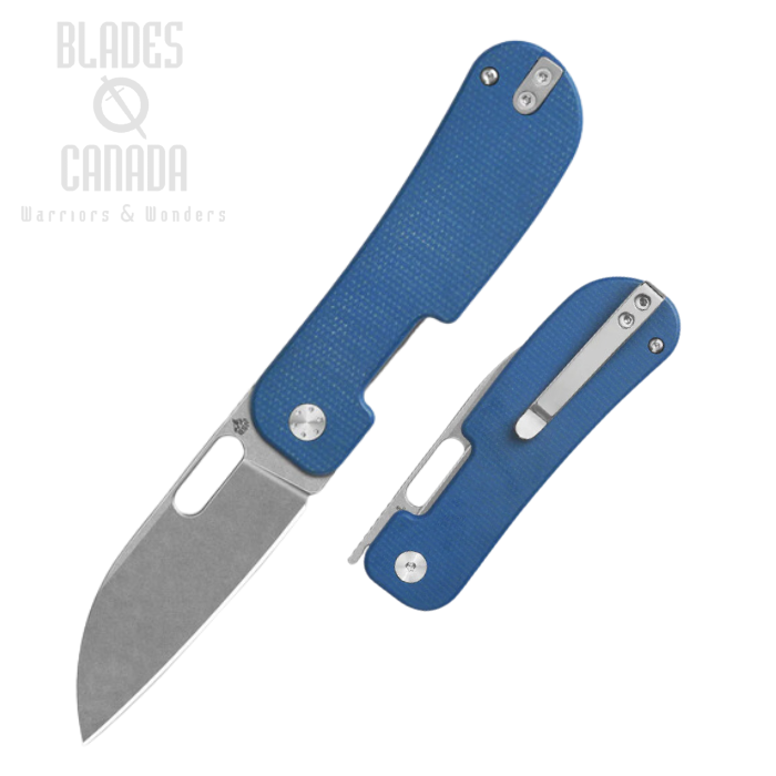QSP Variant PE Folding Knife, 14C28N Stonewash, Micarta Blue, QS154-C