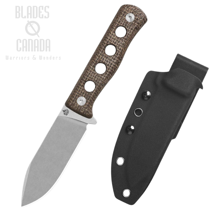 QSP Canary Fixed Blade Knife, Stonewash Blade, Micarta Dark Brown, QS155-A1