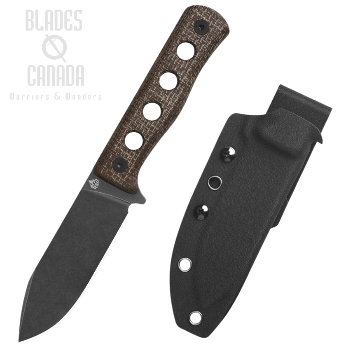 QSP Canary Fixed Blade Knife, Black Stonewash Blade, Micarta Dark Brown, QS155-A2