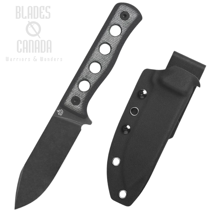QSP Canary Fixed Blade Knife, Black Stonewash Blade, Micarta Black, QS155-B2
