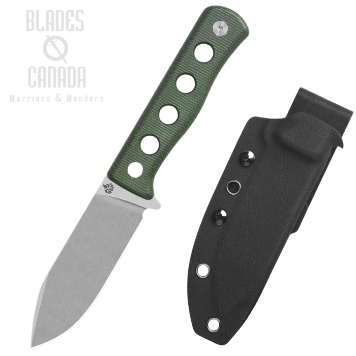 QSP Canary Fixed Blade Knife, Stonewash Blade, Micarta Green, QS155-C1