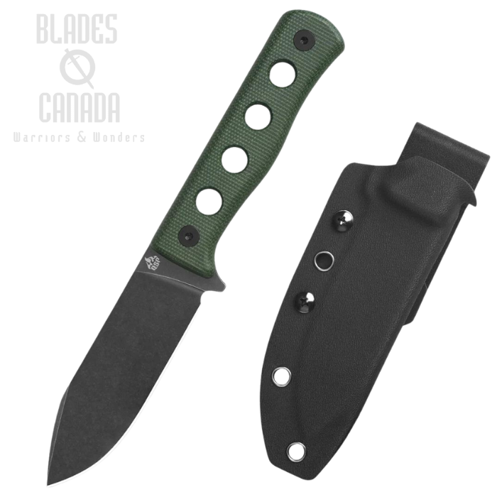 QSP Canary Fixed Blade Knife, Black Blade, Micarta Green, QS155-C2