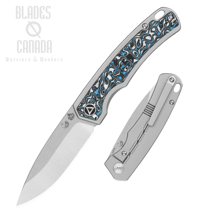 QSP Puffin Framelock Folding Knife, S35VN, Titanium/Carbon Fiber Blue & White, QS127-F1